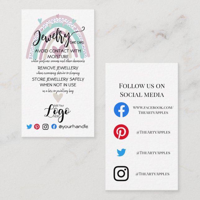 HINZUFÜGEN SIE IHRE LOGO Schmuck CARE CARDS UK Visitenkarte (Vorne/Hinten)