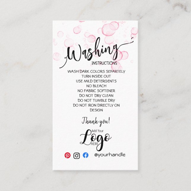 HINZUFÜGEN SIE IHRE LOGO-WÄSCHANWEISE PFLANZENKART VISITENKARTE (Vorderseite)