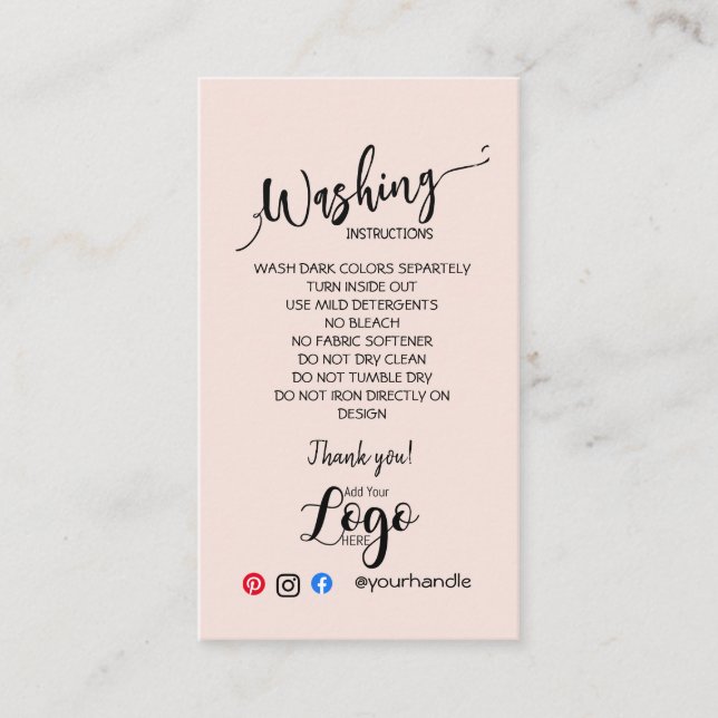 HINZUFÜGEN SIE IHRE LOGO-WÄSCHANWEISE PFLANZENKART VISITENKARTE (Vorderseite)