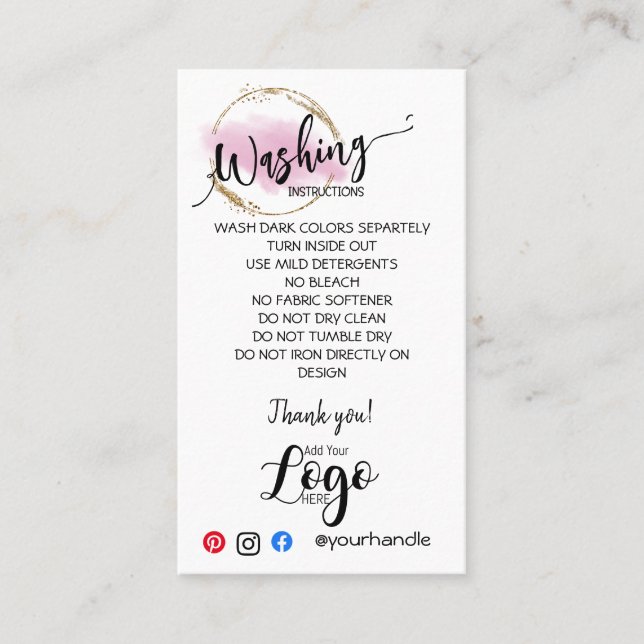 HINZUFÜGEN SIE IHRE LOGO-WÄSCHANWEISE PFLANZENKART VISITENKARTE (Vorderseite)