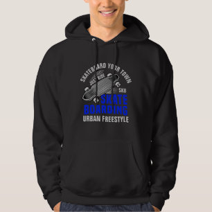 Hinzufügen von City Name Text Skateboard Urban Fre Hoodie