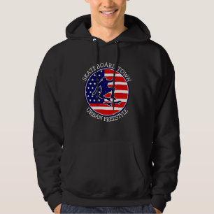 Hinzufügen von City Town Text Name Skateboard USA  Hoodie