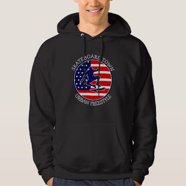 Hinzufügen von City Town Text Name Skateboard USA  Hoodie (Vorderseite)