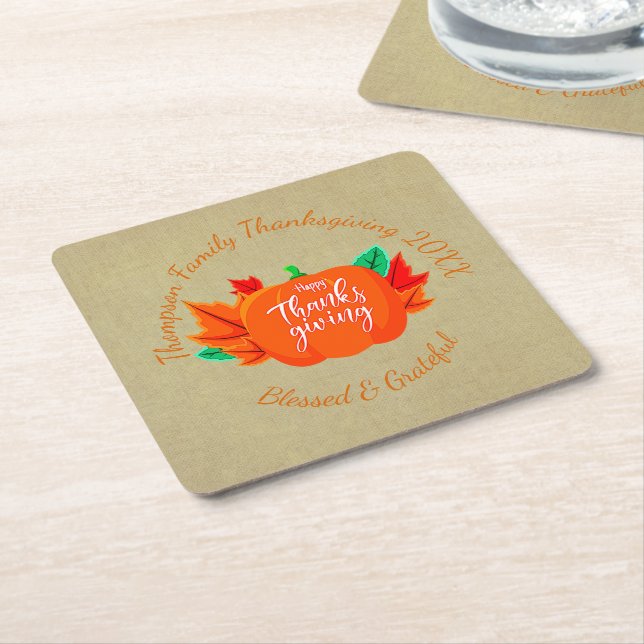 Hinzufügen von Erntedank für Familiennamen Rechteckiger Pappuntersetzer (angewinkelt)