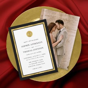 Hinzufügen von Foto Custom Color Gold Round Monogr Einladung