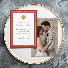 Hinzufügen von Foto Custom Color Gold Round Monogr Einladung