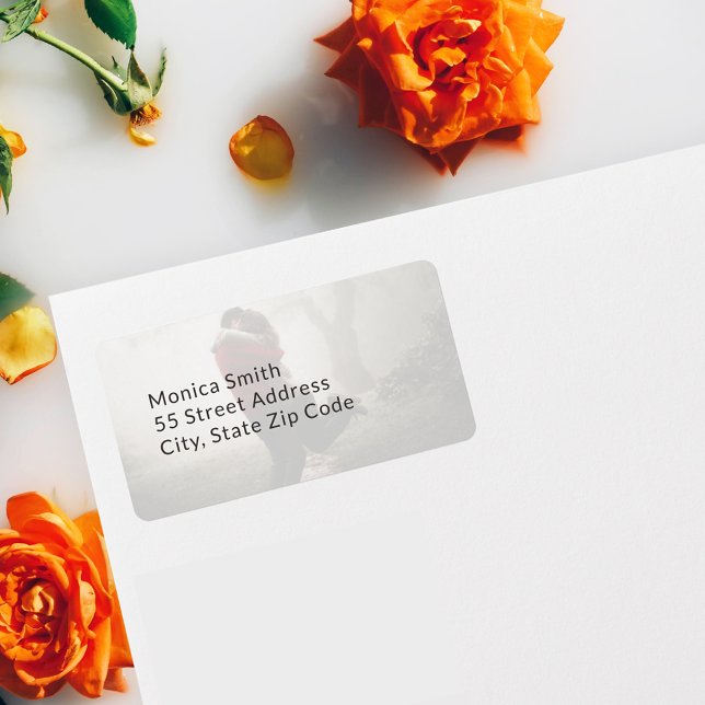Hinzufügen von Foto Custom Wedding Adressaufkleber (The custom photo address label shown on an envelope)