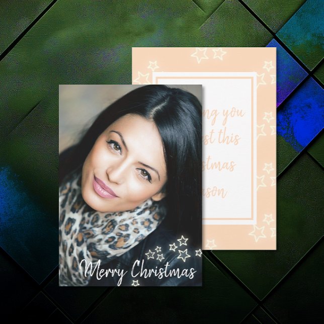Hinzufügen von Foto Modern Chic Frohe Weihnachtska Karte (Add Photo Modern Chic Merry Christmas Cards (front and back))