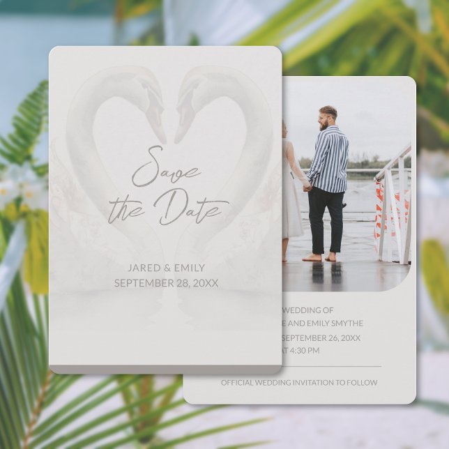 Hinzufügen von Foto Swan Wedding Save the Date Car (Add Photo Swan Wedding Save the Date Card (front and back))