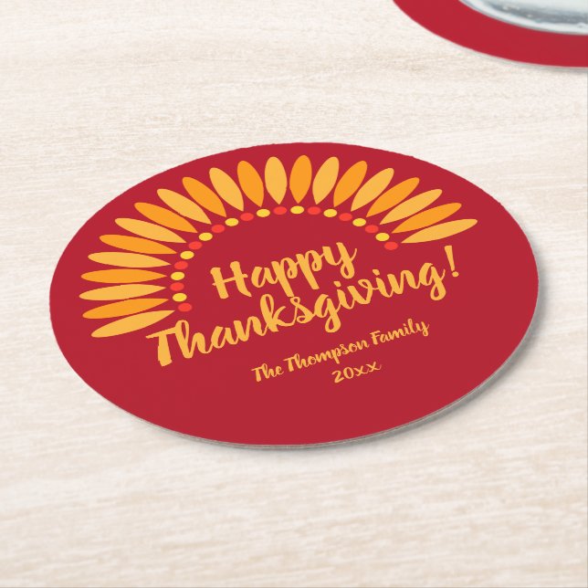 Hinzufügen von Jahr für glückliche Ernte Thanksgiv Runder Pappuntersetzer (Angewinkelt)