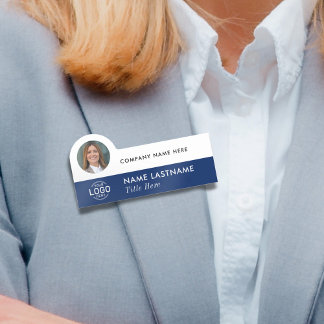Hinzufügen von Logo-Fotos Modernes, blaues Unterne Namensschild