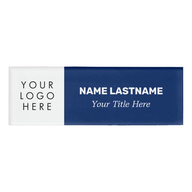 Hinzufügen von Logos Modern Bold Navy Blue Simple  Namenschild (Vorderseite)