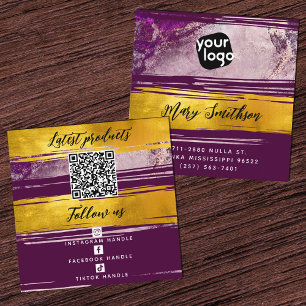 Hinzufügen von Logos und QR-Code Modernes Gold Lil Quadratische Visitenkarte