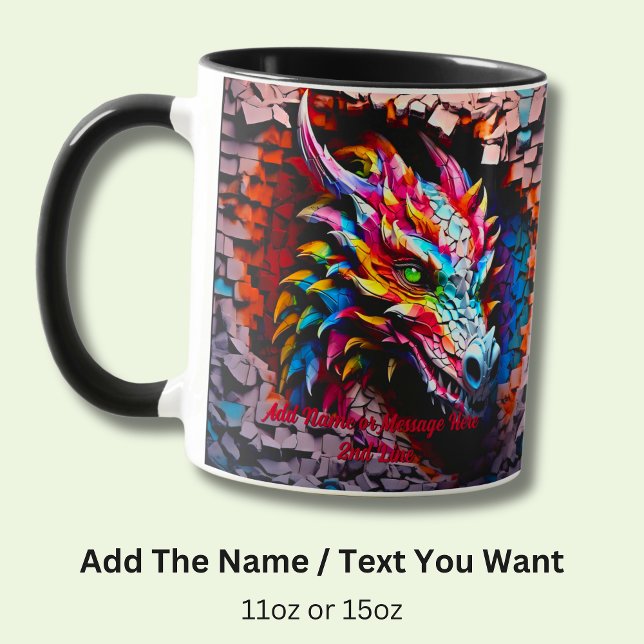 Hinzufügen von Namenstext, 3D-Regenbogen-Drache, R Tasse (Von Creator hochgeladen)
