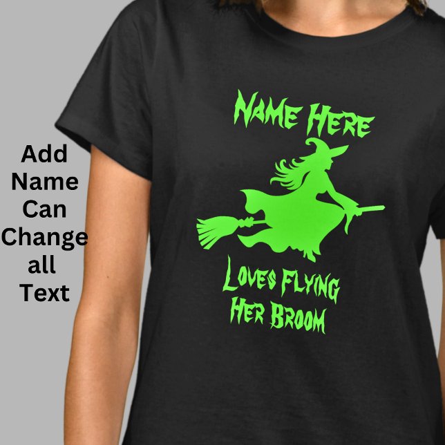 Hinzufügen von Namenstext-Hexe-Flying-Broomstick-H T-Shirt (Von Creator hochgeladen)