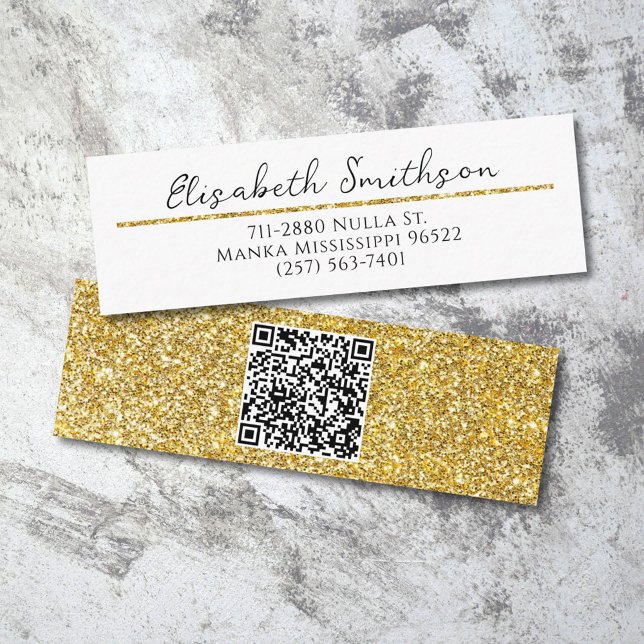 Hinzufügen von QR Code Gold Glitzer Moderner Luxus Mini Visitenkarte (Von Creator hochgeladen)