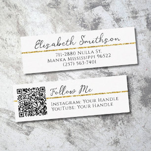 Hinzufügen von QR Code & Social Media Gold Glitzer Mini Visitenkarte