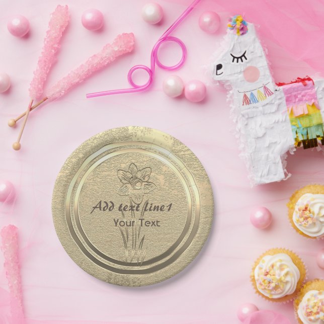 Hinzufügen von Text-Gold-Dokumentenpapier-Tellern  Pappteller (Party)