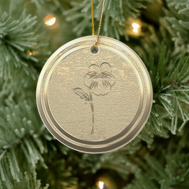 Hinzufügen von Text Gold Pansy Viola Keramik Ornam Keramik Ornament (Baum)