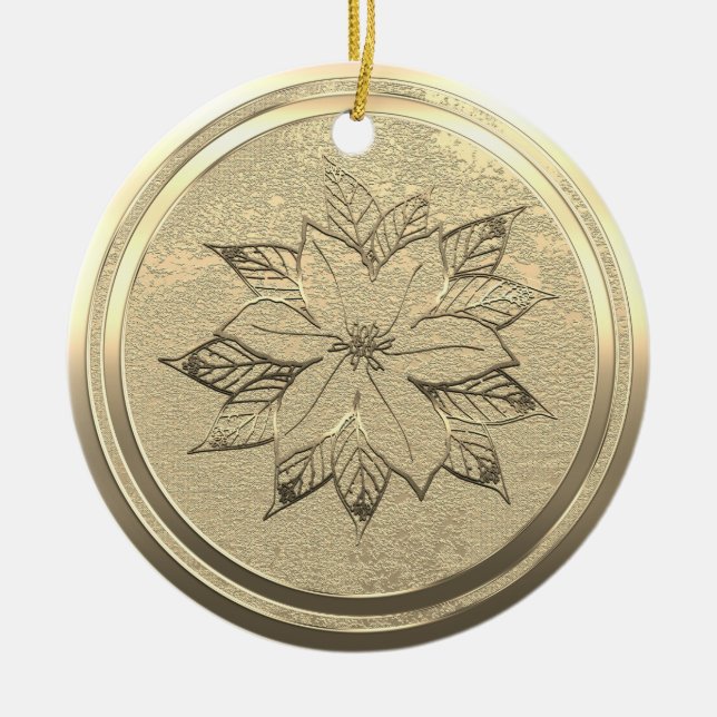 Hinzufügen von Text Gold Poinsettia Dezember Keram Keramik Ornament (Vorne)