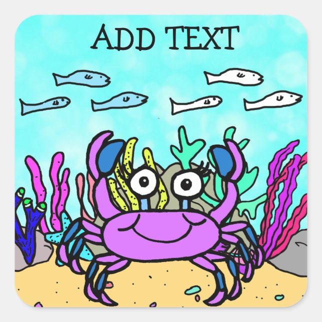 Hinzufügen von Text zu diesem Lila Crab Quadratischer Aufkleber (Vorderseite)