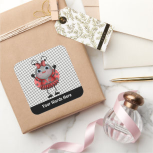 Hinzufügen von Wörtern Cartoon-Ladybug-Aufkleber Quadratischer Aufkleber