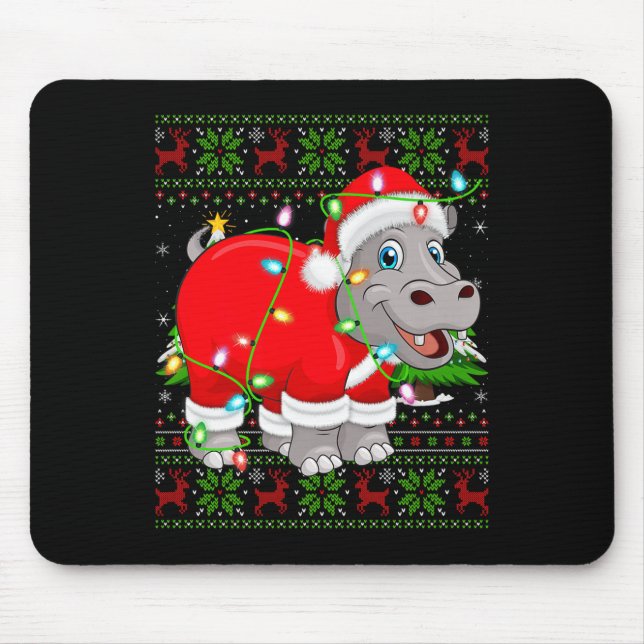 Hip Christmas Lights Santa Hiptamus Ugly Xmas Swea Mousepad (Vorne)
