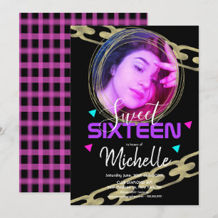 Hip Hop 16 . Geburtstag Gold Ring Confetti Foto Einladung