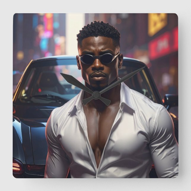 Hip Hop - American Rap Star -  Quadratische Wanduhr (Vorderseite)