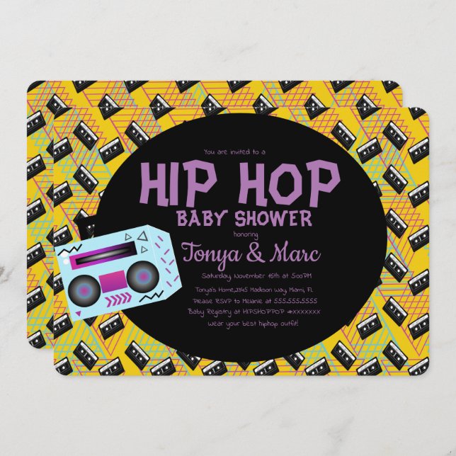 Hip Hop Baby Shower Party Cassette BoomBox Einladung (Vorne/Hinten)