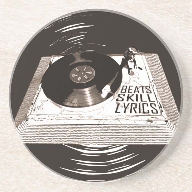HIP HOP BEATS SKILL TEXTE AUF TURNTABLE GETRÄNKEUNTERSETZER (Vorne)