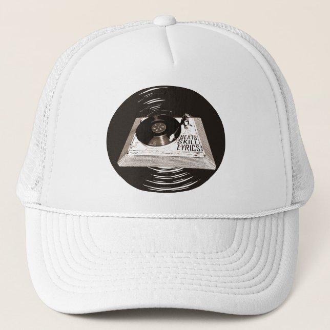 HIP HOP BEATS SKILL TEXTE AUF TURNTABLE TRUCKERKAPPE (Vorderseite)