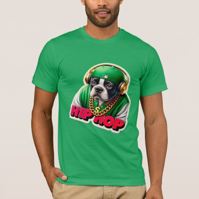 HIP HOP BOSTON TERRIER GREEN 3 T-Shirt (Vorderseite)