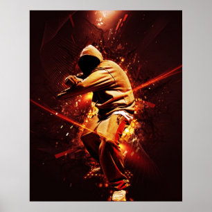 hip-hop breakdancer on fire poster