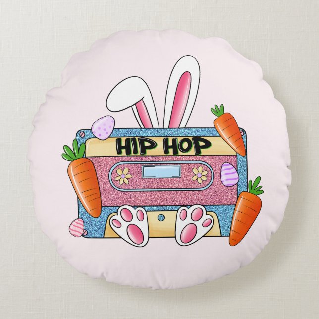 Hip Hop Cassette Tape Bunny Rundes Kissen (Vorderseite)