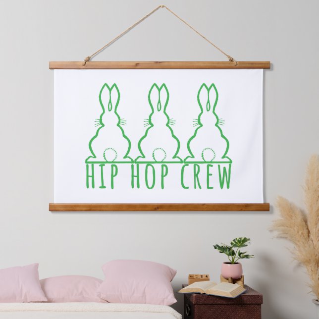 Hip Hop Crew Cute Bunnies Wandteppich Mit Holzrahmen (Schlafzimmer)