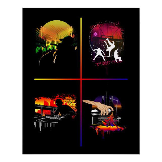 Hip Hop Elemente Poster MC DJ Breakdance Graffiti (Vorderseite)