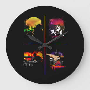 Hip Hop Elemente Wandkunst MC DJ Breakdance Große Wanduhr