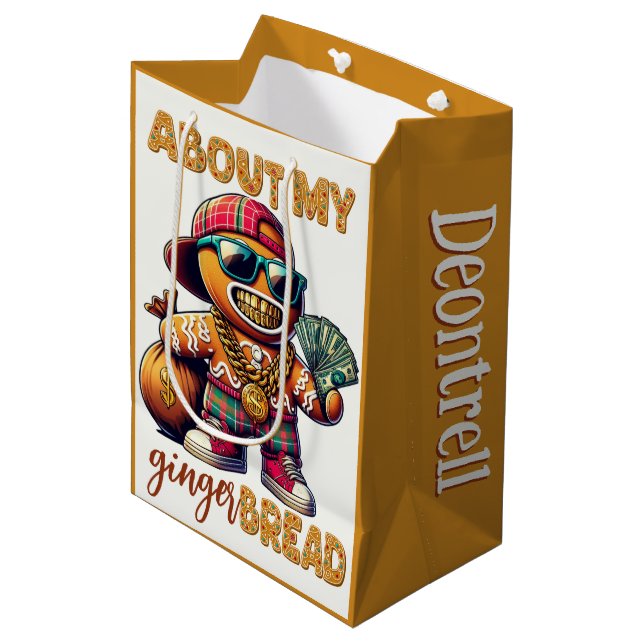 Hip Hop Gingerbread Mann Swag Weihnachten Mittlere Geschenktüte (Vorderseite Schrägansicht)