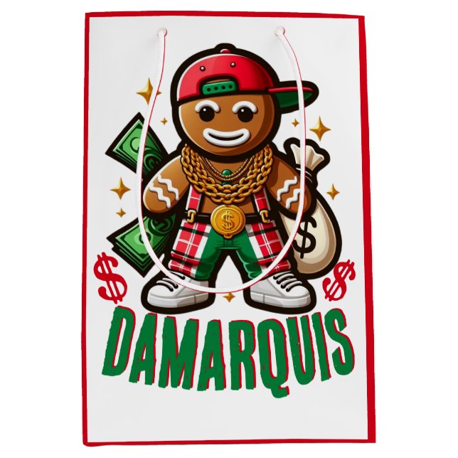 Hip Hop Gingerbread Mann Swag Weihnachten Mittlere Geschenktüte (Vorderseite)