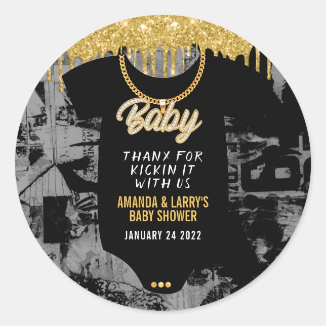 Hip Hop Gold Chain Baby Dusche Runder Aufkleber (Vorderseite)