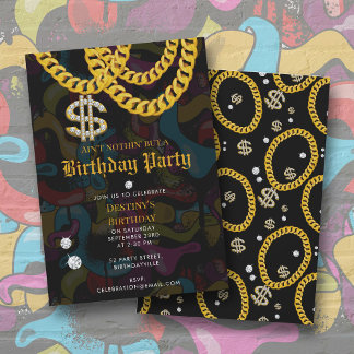 Hip Hop Gold Chain Graffiti 90's Birthday Party Einladung