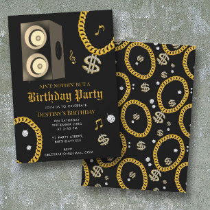 Hip Hop Goldkette Subwoofer 80er 90er Geburtstag Einladung