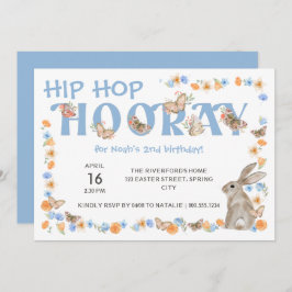 Hip Hop Hooray Bunny and Butterfly Boy's Birthday Einladung