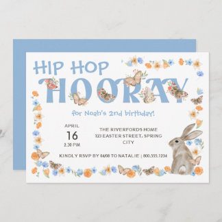 Hip Hop Hooray Bunny and Butterfly Boy's Birthday Einladung