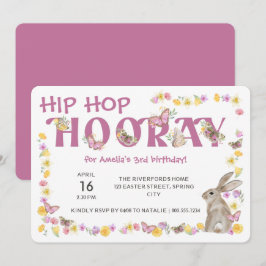 Hip Hop Hooray Girl's Birthday Bunny and Butterfly Einladung