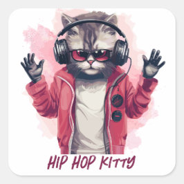 Hip Hop Kitty Quadratischer Aufkleber
