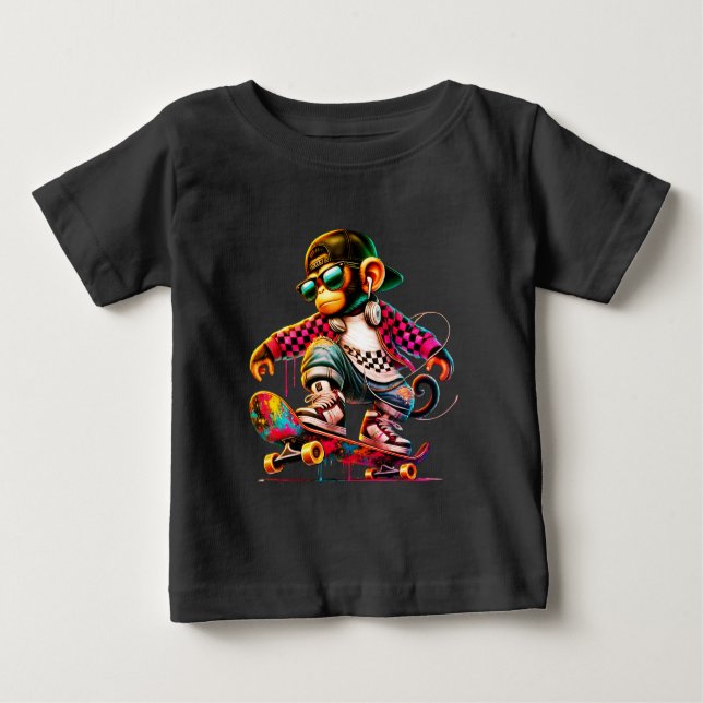 Hip-Hop Monkey on Wheels: Bold Streetwear for Tren Baby T-shirt (Vorderseite)