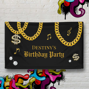 Hip-Hop-Musik Gold Cuban Link Kette 90er Geburtsta Banner