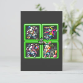 Hip Hop Oaster Bunny Buddies, Neon Green | Dankeskarte